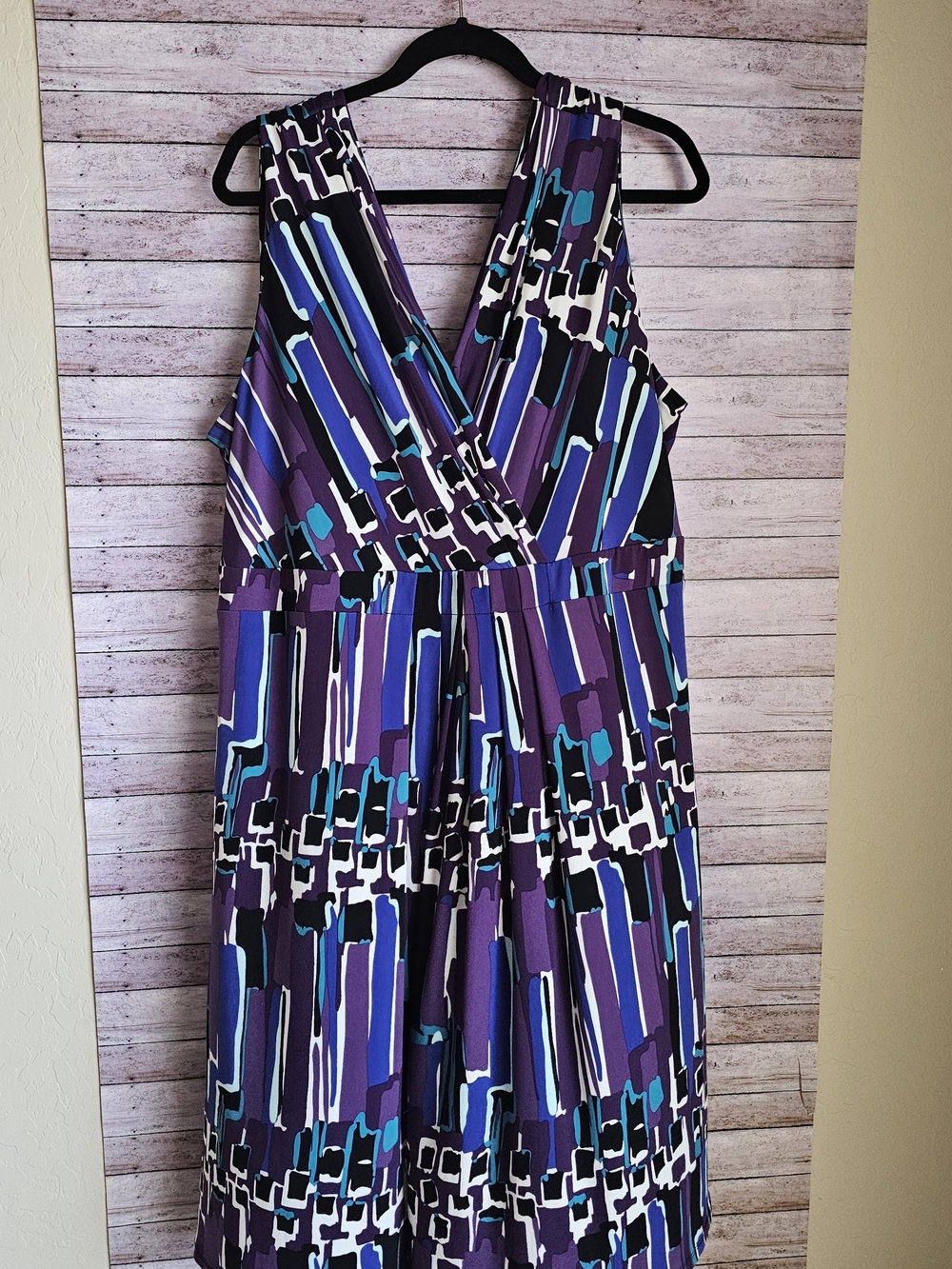 Merona Purple Geometric V-Neck Dress with Teal & Blue Accents